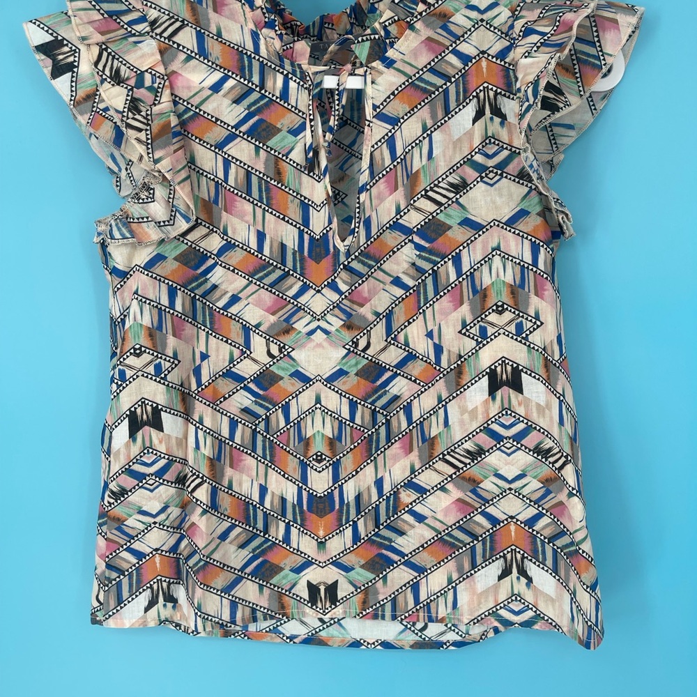 Tart Multicolor Geometric Ruffle Sleeve Blouse